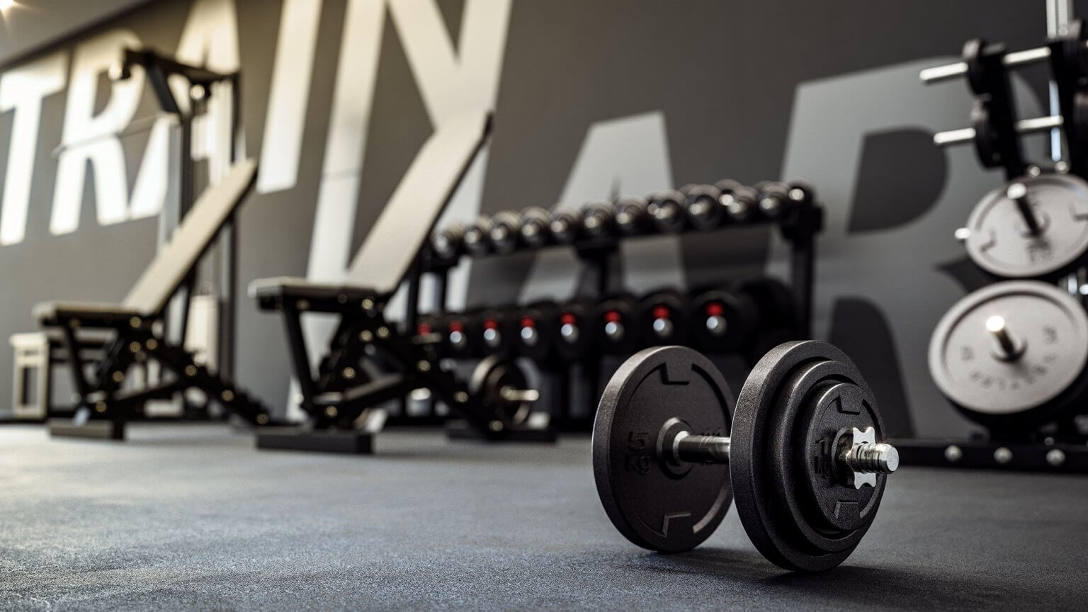3d illustration of free weights or dumbells and fitness equipmen